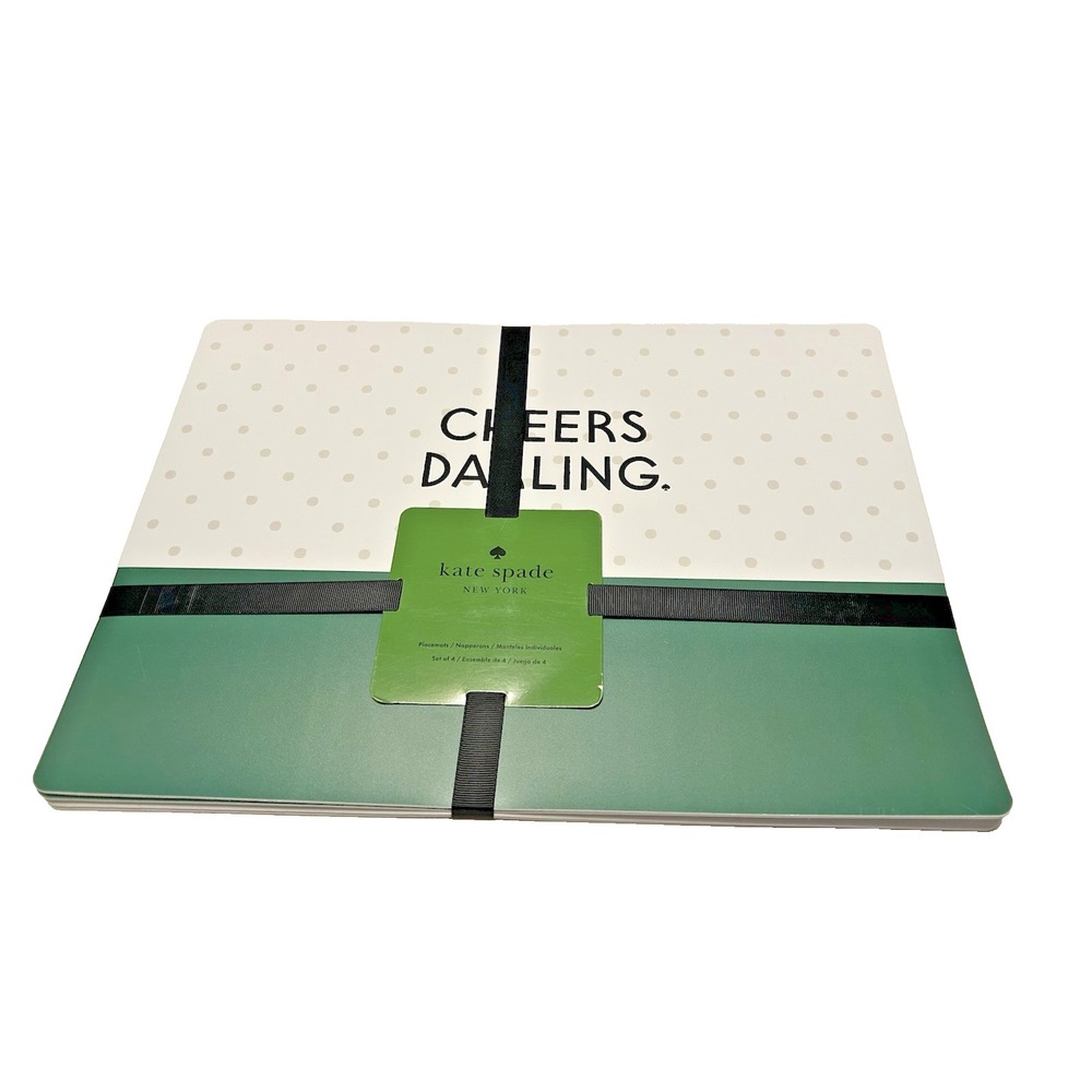 NWT 4 Designer Kate Spade CHEERS DARLING Polka Dots Green Festive Placemats